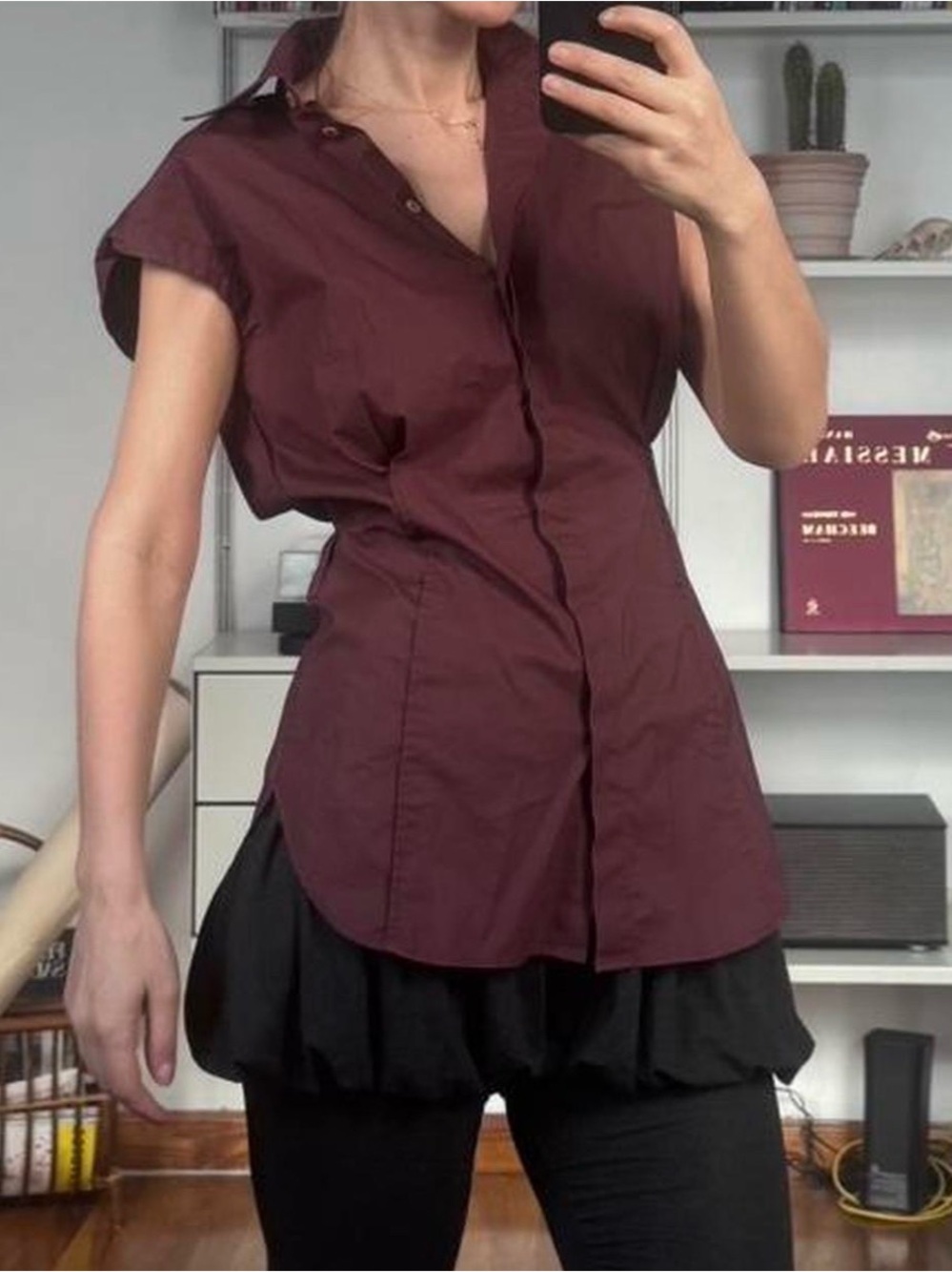 Acne Sleeveless Button-Down Shirt in Burgundy
